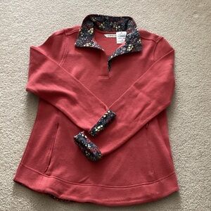 Orvis Faded Red Pullover with Floral Trim